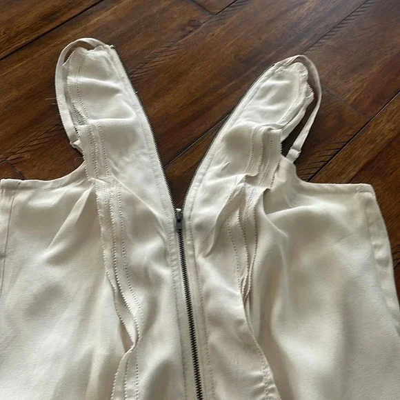 Gentle Fawn Mini Beige Cream Cascading Ruffle Zip Up spaghettini straps dress 6 - Picture 14 of 16